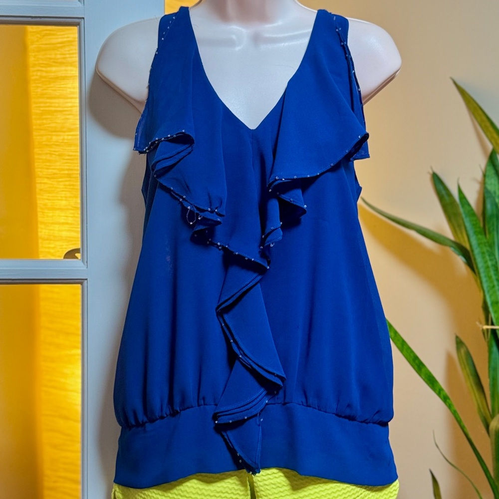 Caribbean Queen Blue Ruffled Blouse